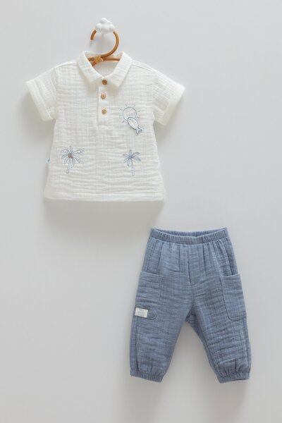 Caramell طقم هيلو سمر مكون من قطعتين للأعمار من 9 إلى 36 شهرًا - أزرق نيلي