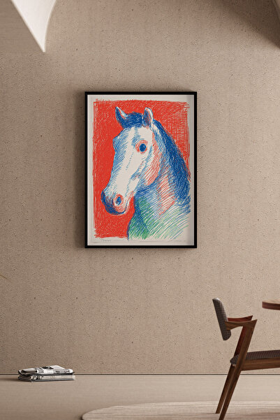 Artiera Ζωγραφική με ζωηρά χρώματα με σκίτσο αλόγου, μοντέρνο διακοσμητικό πα...