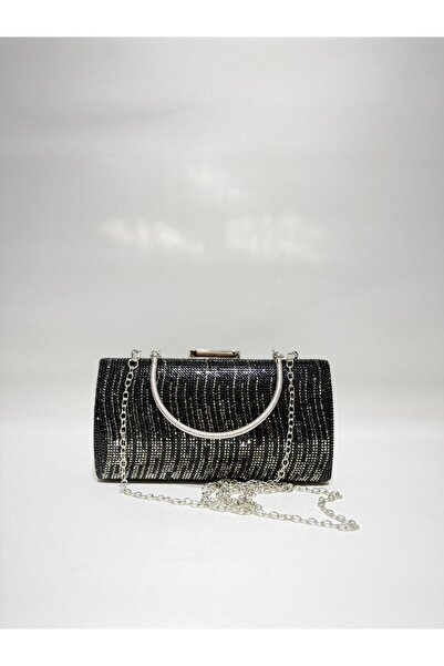 womenacs Black Silver Double Color Single Surface Stone Evening Dress Clutch ...