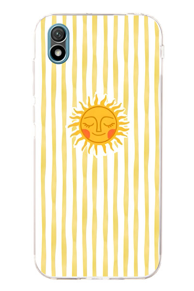 FLAMENKO حافظة هاتف شفافة متوافقة مع هاتف هواوي Y5 2019 بنمط خطوط شمسية صفراء