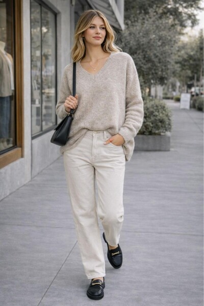 CGA Women's Knitwear Sweater V-Neck Basic Knitwear Sweater