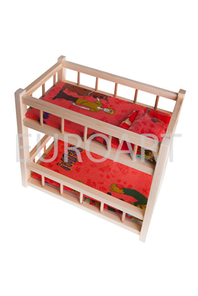 decotoys Patut din lemn etajat pentru papusi