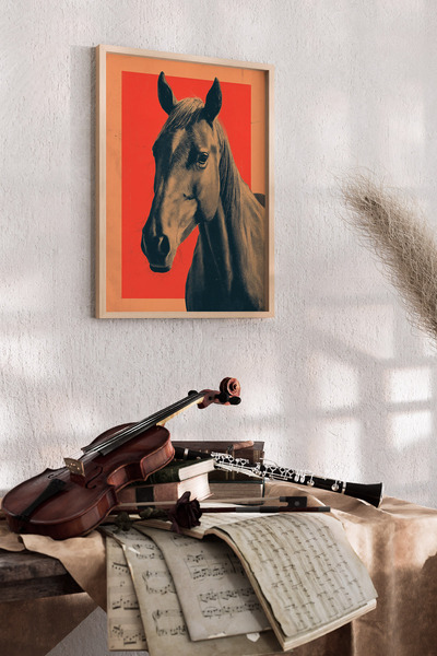 Artiera Εικόνα αλόγου με κοραλλιογενές φόντο, διακοσμητικός χώρος εικονογράφη...