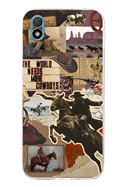 FLAMENKO حافظة هاتف شفافة متوافقة مع هاتف هواوي Y5 2019 بنمط كاوبوي ويسترن كولاج