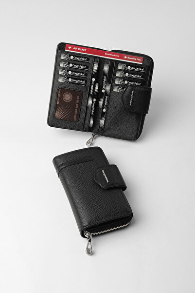 CENGİZ PAKEL Genuine Leather Women's Wallet - 65391 - Black