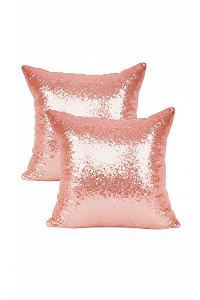 LadiesHome Комплект от 2 декоративни калъфки за възглавници с пайети в праско...