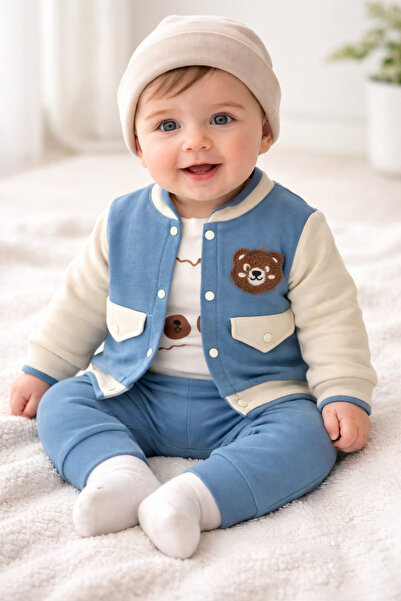 bebekyol Bear Embroidered 3-Piece Baby Set