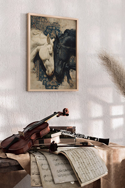 Artiera Vintage Eskitme At Resmi, Etnik Dekoratif Salon - Ahşap Çerçeveli Duv...