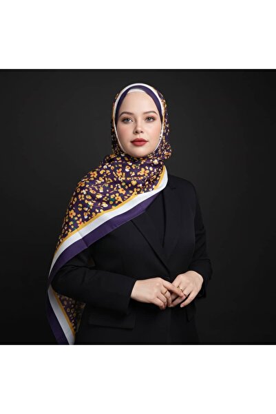 TAMA شال أرجواني أصفر بنقشة الزهور البرية