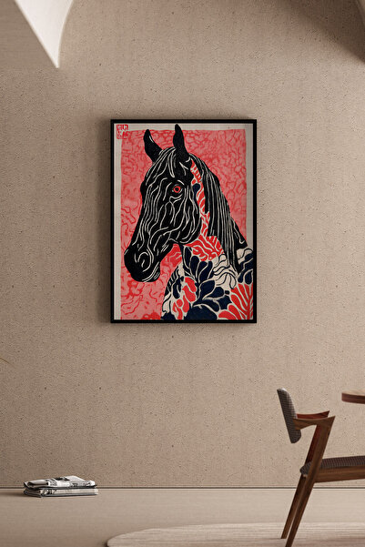 Artiera Πίνακας με μοτίβο λουλουδιών σε στυλ ποπ αρτ, εικόνα μαύρου αλόγου, μ...