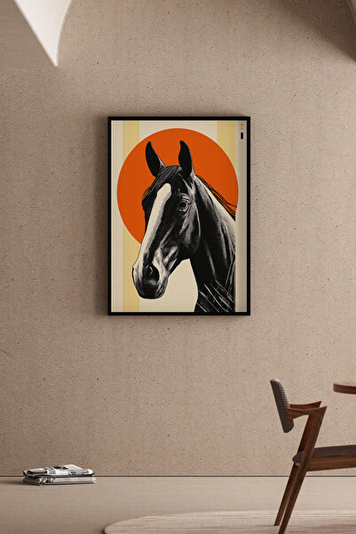 Artiera Πίνακας με άλογο σε φόντο πορτοκαλί ήλιο, Μοντέρνο Διακοσμητικό Σαλόν...