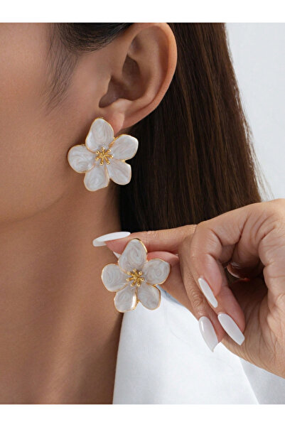 Ervalina White Enamel Flower Women's Earrings