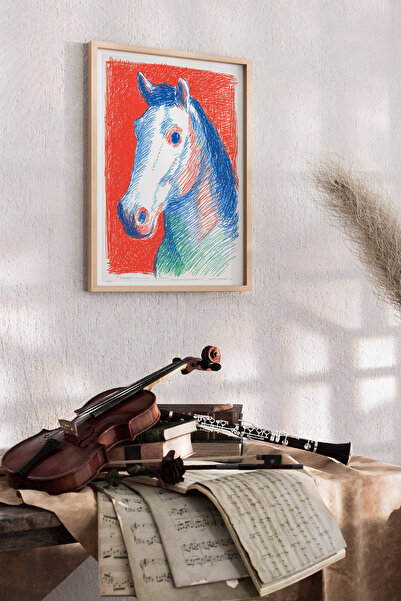 Artiera Ζωγραφική με ζωηρά χρώματα με σκίτσο αλόγου, μοντέρνο διακοσμητικό πα...