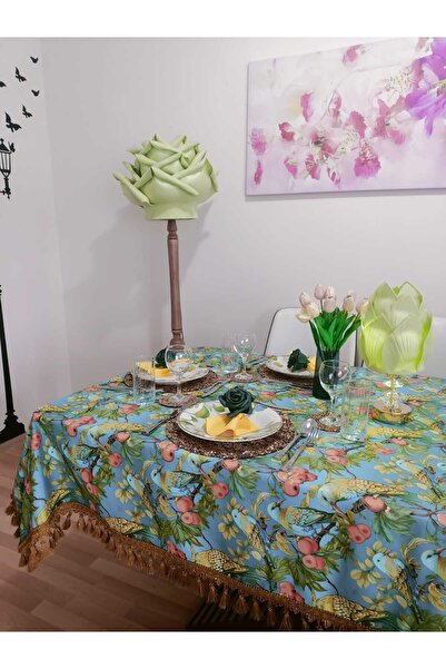 Rose bloome Masa örtüsü dijital desenli kumaş püskül detay 140*200