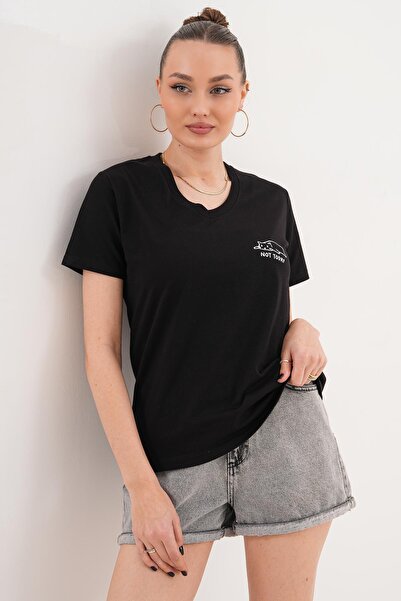 ŞİMAL Women's Print Detailed V-Neck T-Shirt 260225