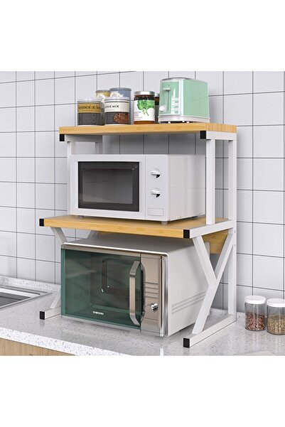 Vivendo Universal microwave shelf, 2 levels, wood-metal, 68.5x54x37cm, White
