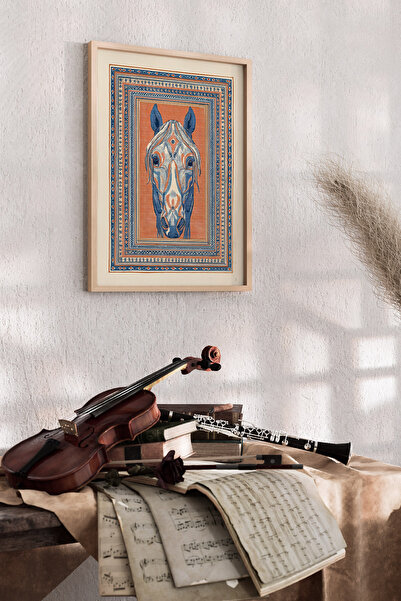 Artiera Παραδοσιακός πίνακας με μπλε μοτίβο αλόγων, καλλιτεχνικός διακοσμητικ...