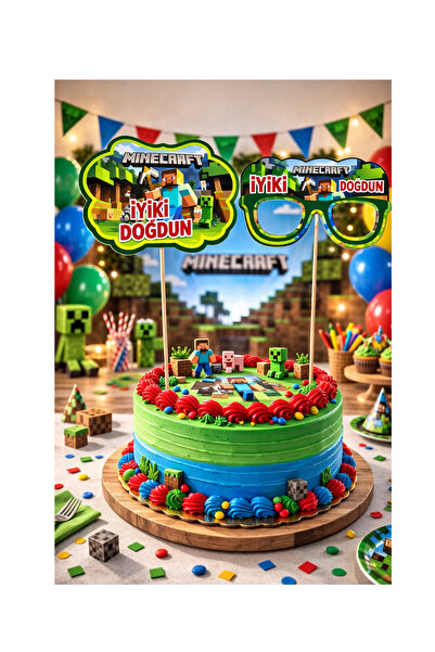 HAPPYLOOPPARTY MinecrafT Konuşma Balonu & Gözlük Pasta Üstü Topper Seti 2 Li ...