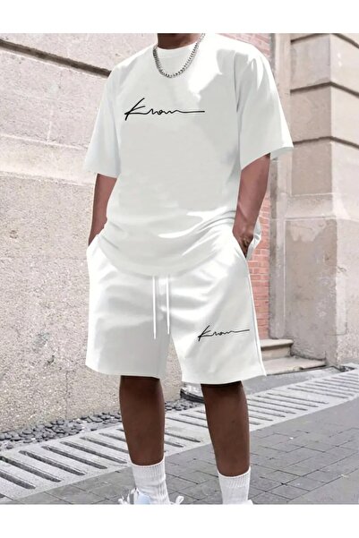 ELAN WEAR - Men's Printed Cotton T-Shirt and Shorts 2-Piece Set Oversize - Fi...