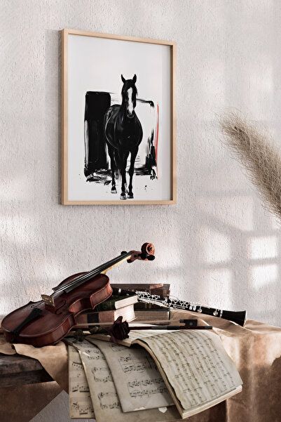 Artiera Μαύρο και άσπρο ζωγραφικό σχέδιο με πινέλο, εικόνα ελεύθερου αλόγου, ...