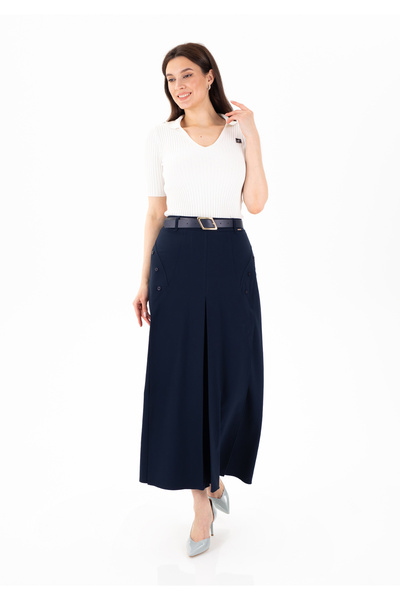Guzella A-Pi̇le Maxi Length Skirt Looking Like Pants with Anvelop Detail