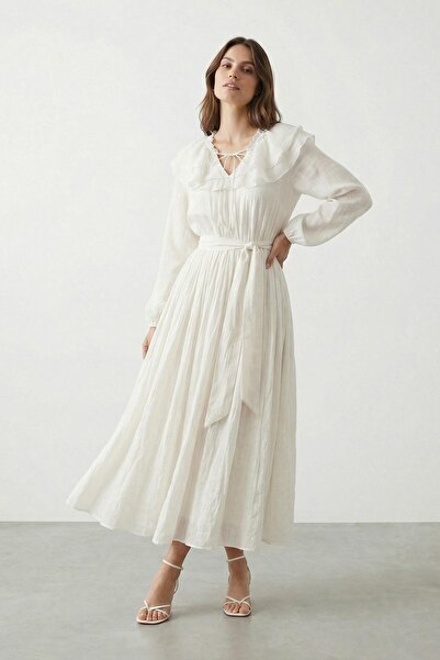 Soul Women's Ruffle Collar Belted Dress - 32488Elb - Stone