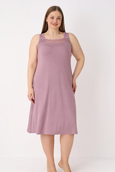 İntensive Women's Polka Dot Lace Lycra Plus Size Nightgown