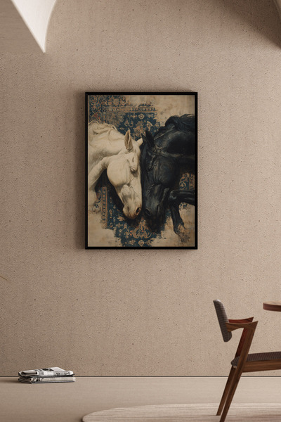 Artiera Vintage Eskitme At Resmi, Etnik Dekoratif Salon - Ahşap Çerçeveli Duv...