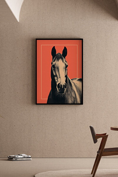 Artiera Ζωγραφική με θέμα άλογο με κοραλλιογενές φόντο, Μοντέρνο Διακοσμητικό...