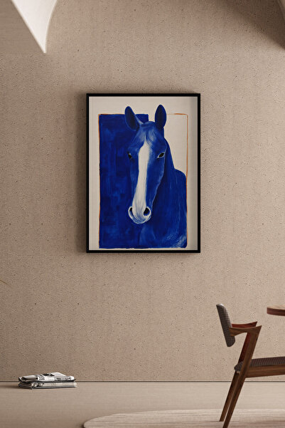 Artiera Κοβαλτίου μπλε μίνιμαλ πίνακας ζωγραφικής με άλογα, μοντέρνος διακοσμ...