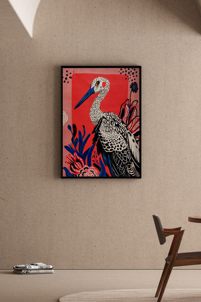 Artiera Εικόνα πουλιού με λουλουδάτο μοτίβο από το Mercan Koral - Ζωγραφική τ...