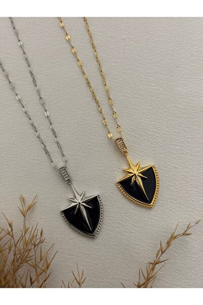 stainless steell North Star Detailed Shield Steel Necklace