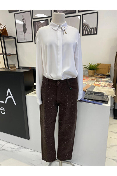 LA CARTE JEANS ÜZERİ TAŞLI DAR PAÇA PANTALON