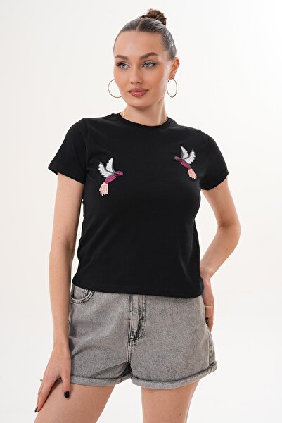 ŞİMAL Women's Embroidery Detailed Crew Neck T-Shirt 260398