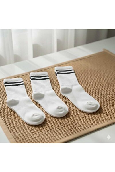 Moonrise Socks Children's College Socks Striped 3 Pairs White