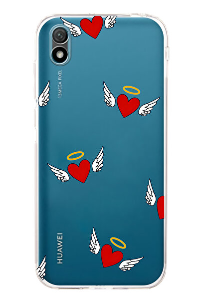 FLAMENKO حافظة هاتف شفافة متوافقة مع هاتف هواوي Y5 2019 بنمط قلب الملاك