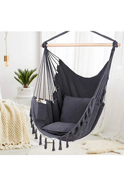 Vivendo Hanging swing hammock, with two pillows, Dark gray