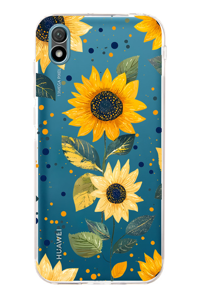 FLAMENKO حافظة هاتف شفافة بنمط زهرة الشمس متوافقة مع هاتف هواوي Y5 2019