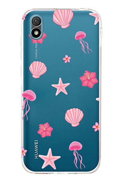 FLAMENKO حافظة هاتف شفافة بنمط البحر الوردي متوافقة مع هاتف هواوي Y5 2019