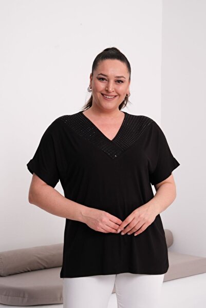 Esina Women's Embroidered Collar V-Neck Viscose Blouse