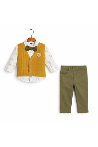 Gocoland مجموعة ثلاثية من السترة المحبوكة مع دب صغير لطيف