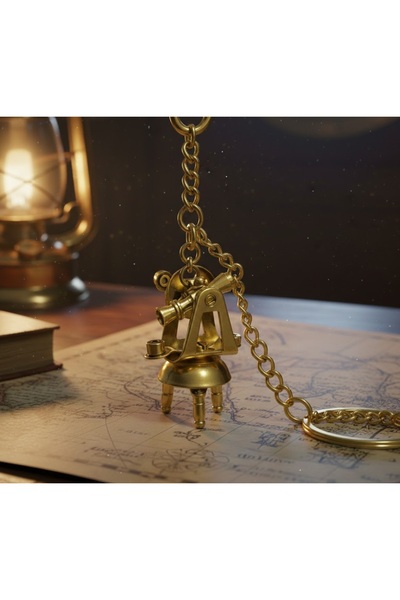 Kuzey Tacı Nautical Genuine Brass Sextant Keychain with Movable Parts, Nostal...