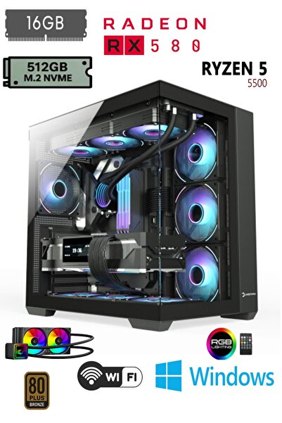 Apphirex REBİRTH X58 Ryzen 5 5500 | 16GB RAM | 512GB M2 SSD | RX580 8GB | Sıv...
