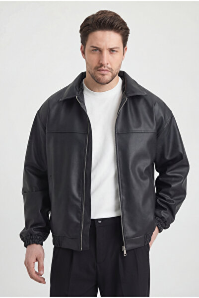 Rowsmen Oversize Erkek Siyah Deri Ceket