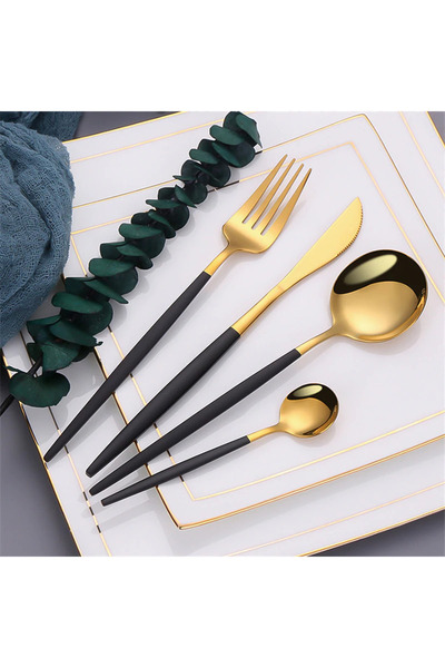 Vivendo 24 Piece Cutlery Set, Vivendo, Stainless Steel, Black/Gold, for 6 People