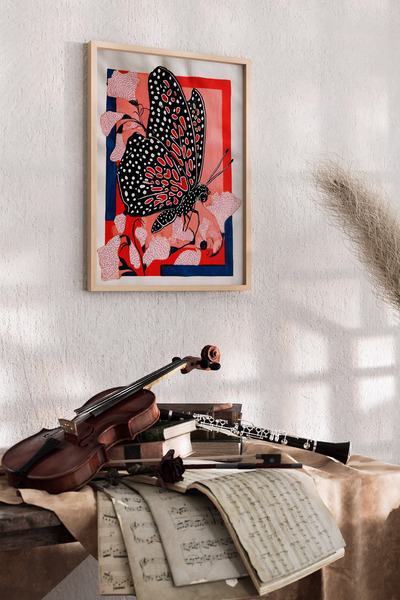 Artiera Εικόνα πεταλούδας σχεδιασμένη στο χέρι από κοράλλι, Διακόσμηση τοίχου...