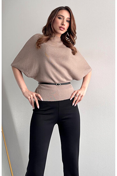 Lamierra Boat Neck Bat Sleeve Belted Sweater