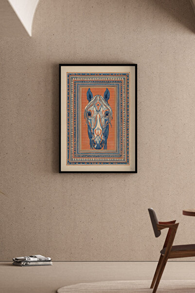 Artiera Παραδοσιακός πίνακας με μπλε μοτίβο αλόγων, καλλιτεχνικός διακοσμητικ...