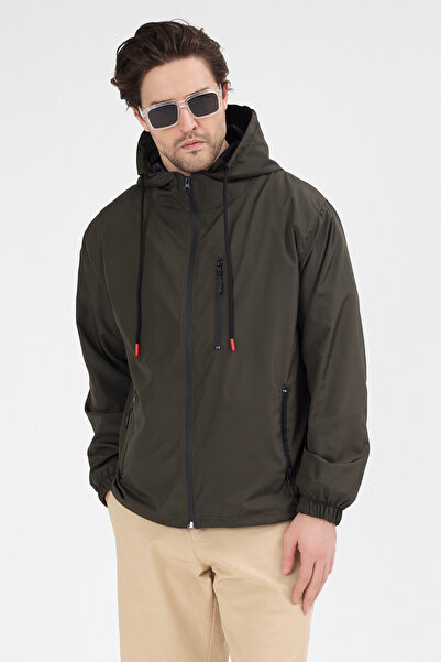 Tonny Black معطف واق من المطر للرجال باللون الكاكي مع 3 جيوب، مقاوم للرياح وا...