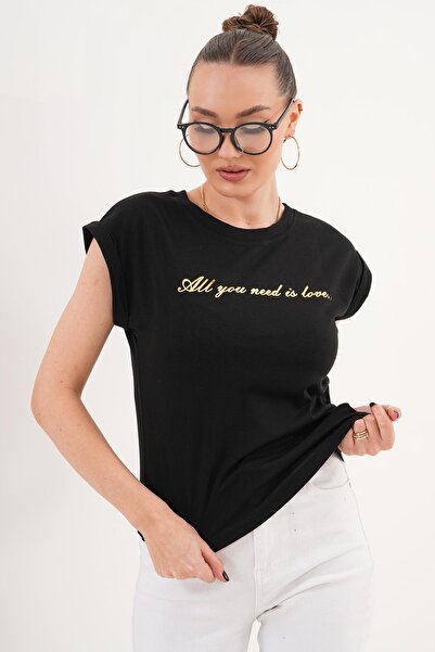 ŞİMAL Women's Print Detailed Crew Neck T-Shirt 260371